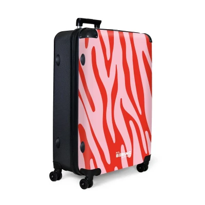 Afbeelding van NoBoringSuitcases.com® Koffer groot Reiskoffer lichtgewicht Rood met roze zebraprint Rolkoffer 4 wielen Grote trolley XL 98 liter bagage