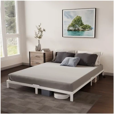 Afbeelding van Dreamzie Bedframe 180 x 200 Van Metaal, Voor Matrassen Eenpersoonsbed, Hoogte 25 cm, Robuust, Eenvoudige Montage, Omvangrijke Opbergruimte, Witte Lattenbodem