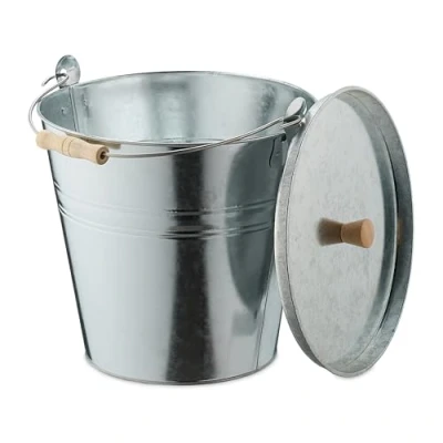 Afbeelding van Relaxdays asemmer met deksel 12,5 liter metaal open haard kolenemmer zilver