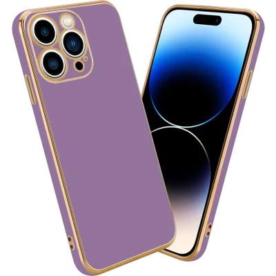 Afbeelding van Cadorabo Hoesje geschikt voor Apple iPhone 14 PRO in Glossy Paars Goud Beschermhoes Case Cover van flexibel TPU silicone en met camerabescherming