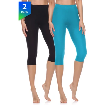 Afbeelding van Merry Style MS MS10 199 LE 2Pack Dames Capri Leggings Sport Vrijetijdsbroek 3/4 Lengte Katoen Sporbroek Yogabroek Zwart/Donkerturquoise L
