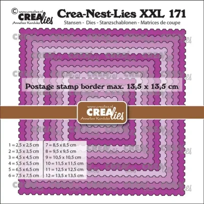 Afbeelding van Crealies Crea Nest Lies XXL Stansen No. 171 Vierkanten met Postzegelrand (CLNestXXL171)
