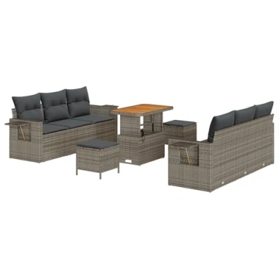 Afbeelding van vidaXL 9 delige Tuin Sofa Set met Kussens Grijs Poly Rattan Acacia