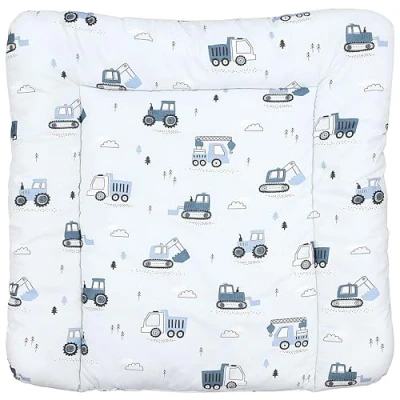 Afbeelding van TupTam Baby Aankleedkussen met Patronen, Bouwvoertuigen/Graafmachines/Blauw/Lichtgrijs, 70 x 50 cm