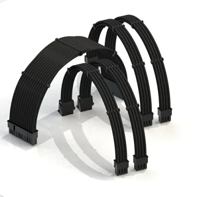 Afbeelding van LINKUP AVA 30cm PSU Ingekapselde Kabelverlenging GPU PC voeding, gevlochten, met kabelklem┃1x 24 P (20+4)┃2x 8 (4+4) CPU┃2x (6+2) Set┃300mm Zwart