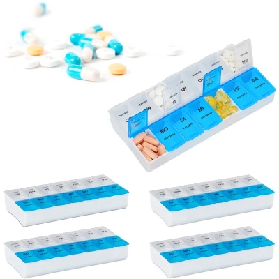 Afbeelding van Relaxdays 5x pillendoos medicijndoosje 7 dagen 2 vakken pillendoosje medicamentendoos
