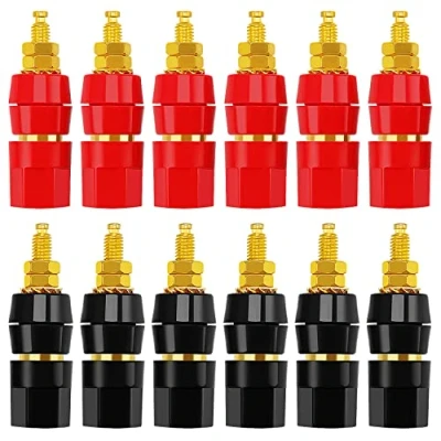 Afbeelding van 12 Stuks 4mm Banaan Socket, KUOQIY Binding Post Speaker Audio Versterker Post, voor Banana Jack Adapter Connector, Zwart &amp; Rood