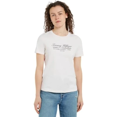 Afbeelding van Tommy Hilfiger Dames REG Script Graphic C NK SS WW0WW43502 S/S T shirt, oud wit, M, Wit (Oud Wit), M