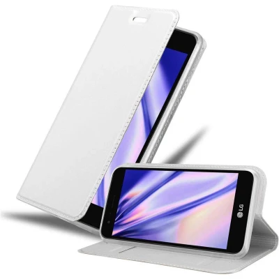 Afbeelding van Cadorabo Hoesje geschikt voor LG K4 2017 in CLASSY ZILVER Beschermhoes met magnetische sluiting, standfunctie en kaartvakje Book Case Cover Etui