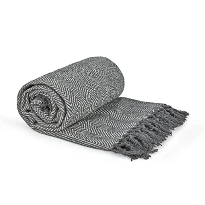 Afbeelding van Emma Barclay Visgraat Gerecycleerde Katoenen Patroon Stoel Sofa Setee Bed Gooi Over Deken in Zilvergrijs 90x100 (228x254cm)
