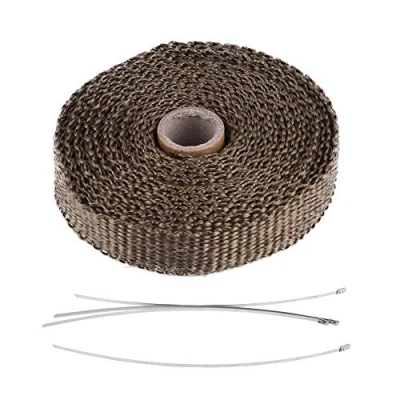Afbeelding van Akozon Warmtewrap voor auto uitlaat, warmtewikkel 5 m isolatietape uitlaatwarmtewrap met 4 roestvrijstalen kabelbinders (bruin)