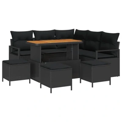 Afbeelding van vidaXL 9 delig Tuin Sofa Set met Kussens Zwart Poly Rattan Acacia