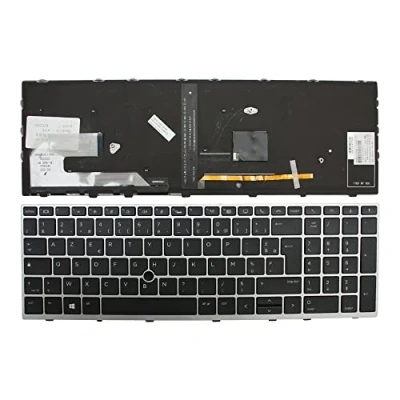 Afbeelding van Keyboards4Laptops HP EliteBook 850 G5 met pointer zilver frame achtergrondverlichting zwart Franse lay out vervangend laptop toetsenbord