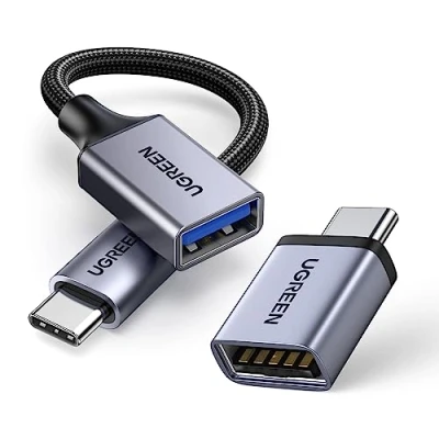 Afbeelding van UGREEN Adapter USB C naar (2 stuks) Mobiele telefoon OTG en Kabel Male 3.0 Female Compatibel met MacBook iPad Pro Galaxy S23 Huawei P50 Surface 8 Dell etc (Grijs)