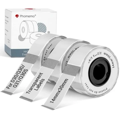 Afbeelding van Phomemo Transparante Etiketten Compatibel met D30/Q30S/Q31/Q30 labelprinter, 14 x 30mm tape 210 Etiketten/Rol, 3 Rollen