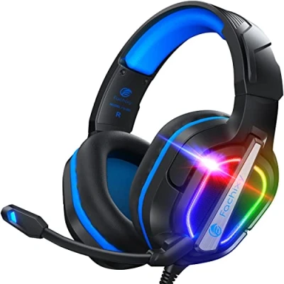 Afbeelding van Fachixy「2024 Nieuw」 FC200 Gaming Headset voor PS4/PS5/PC/Xbox/Nintendo Switch, koptelefoon met kabel en RGB licht, Stereo Surround microfoon, Gamer BLAUW