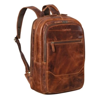 Afbeelding van STILORD &#039;Reece&#039; Leren Business Rugzak voor Laptops Vintage Daypack Backpack XL Rugtas School Uni Kantoor Messenger DIN A4 Echt Leder, Kleur:kara cognac