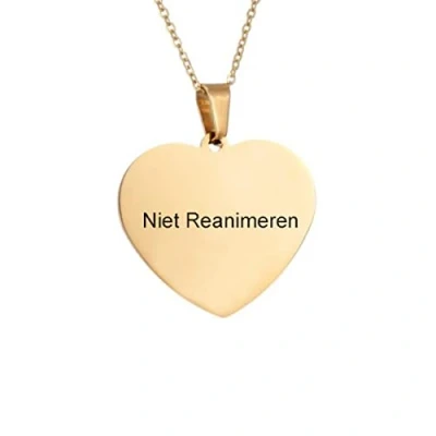 Afbeelding van Gegraveerde Niet Reanimeren Ketting Penning Do Not Resuscitate Gegraveerd Hart Hartje Roestvrij Staal RVS Verstelbaar Goudkleurig