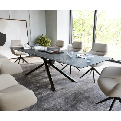 Afbeelding van DELIFE Eettafel Edge 300x100cm Laminam® keramiek grijs middenpoot kruis zwart