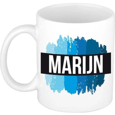 Afbeelding van Marijn Naam / voornaam kado beker mok verfstrepen Gepersonaliseerde met mokken