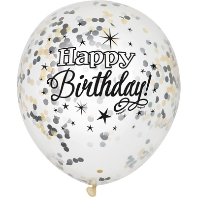 Afbeelding van Confetti ballonnen Zwart Zilver Goud Glitz 30cm 6 stuks