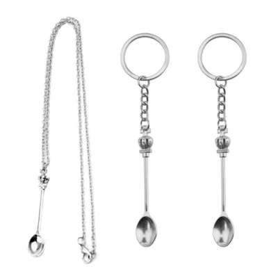 Afbeelding van 2 stuks lepel sleutelhanger, 1 halsketting, kleine voor kruidenpotje, lepel, mini