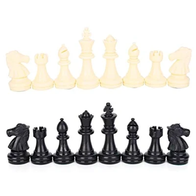 Afbeelding van MAGT Schaakfigurenset, draagbaar internationaal schaakspel kunststof schaakset compleet Chessmen Set Zwart Wit voor Volwassenen en Kinderen met 60 Spelregels Kaarten (Grootte: 64 mm)