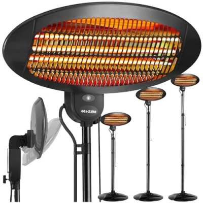Afbeelding van tectake® Infraroodstraler Luchtverhitter met stand of wandmontage Warmtelamp voor babyverschoontafel Verwarmer badkamer terras Elektrische kachel 2000W 3 niveaus