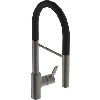 Afbeelding van Ideal standard gusto 1 gats keukenkraan met semi pro uitloop handdouche 2 functies voorsprong 22 5cm magnetic grey zwart bd417a5