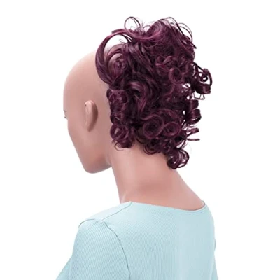 Afbeelding van CAISHA Haarstukje Scrunchy Updo Kapsels Bruidskapsels Volumineus Krullend Rommelig Knotje Wijnrood G16L