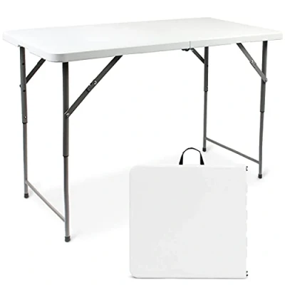 Afbeelding van Todeco Campingtafel, in hoogte verstelbaar, tuintafel, rechthoekig met draaggreep, partytafel, 120 x 60 76 cm, biertenttafel, breed, voor camping, BBQ, party, buffet, bruiloft, wit
