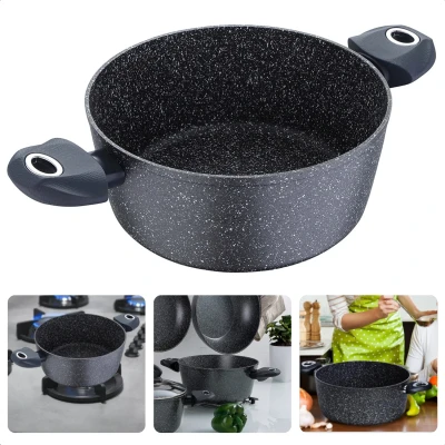 Afbeelding van Cheqo® Braadpan Inductie Casserolepan Voor Alle Warmtebronnen ø28cm Gesmeed Aluminium 4 laags Marmer Coating Soft Touch handgrepen Vaatwasmachine bestendig