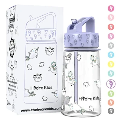 Afbeelding van HydroKids Waterfles met rietje 400 ml BPA vrije kinderwaterfles voor school, reizen, sport lekvrije drinkfles kinderen, meisjes, jongens, kinderen