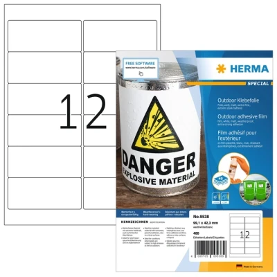 Afbeelding van Herma 9538 etiketten (A4) 99.1 x 42.3 mm Folie, mat Wit 480 stuk(s) Extra sterk hechtend Folie