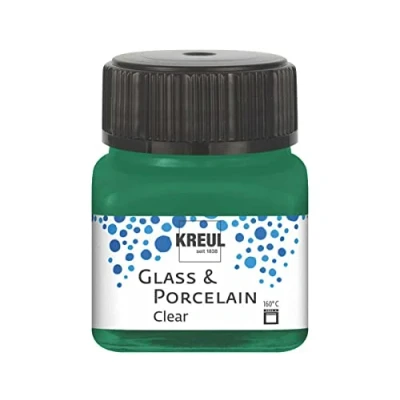 Afbeelding van KREUL 16224 glas &amp; Porselein Helder donkergroen, in potje van 20 ml, transparante en porseleinverf op waterbasis, sneldrogend, glashelder