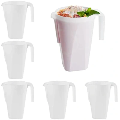 Afbeelding van MATANA 6 Witte Kannen, Kunststof Kruiken (1500ml) Sterk PP Plastic Onbreekbaar en Herbruikbaar Feestjes, Kinderfeestjes, Verjaardagen, Picknicks, Barbecue Limonades, Ijsthee, Cocktails