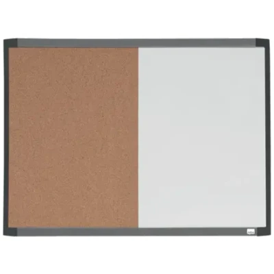 Afbeelding van Nobo Combinatiebord Met Gewelfde Lijst Prikbord En Whiteboard in 1 58,5 x 43cm Inclusief Accessoires Wit/Natuurbruin
