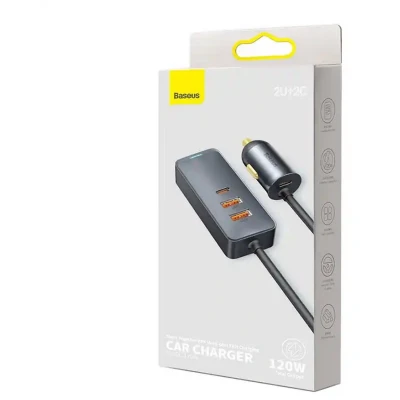 Afbeelding van Baseus Share Together 120W Multiport (2x USB A 1x C) Autolader Veilige Grijs