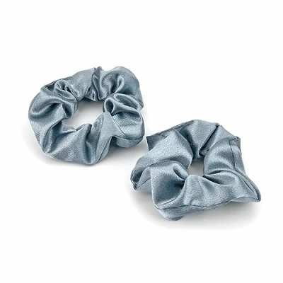 Afbeelding van Set van 2 haarelastiekjes voor vrouwen, zijdezacht, elastisch, hoogwaardig satijnen paardenstaarthouder, lang, fijn en dik krullend haar, meisjes, blauw