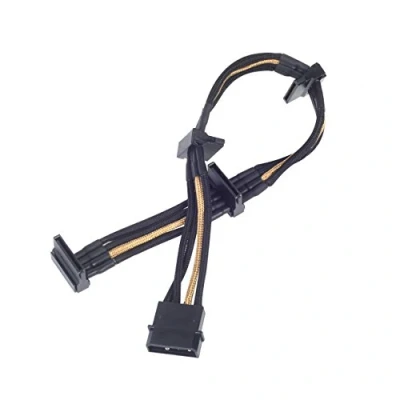 Afbeelding van SilverStone SST PP07 BTSBG voedingverlengkabel 30cm Molex naar 4x SATA, zwart/goud