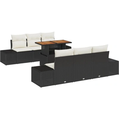 Afbeelding van vidaXL Tuin Sofa Set 7 Stukken Beige en Zwart Rattan Polyester