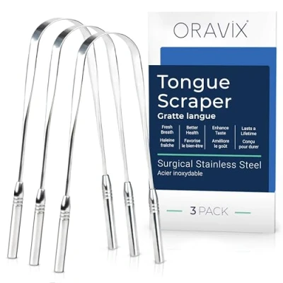 Afbeelding van Tongschraper Roestvrijstaal Drie Stuks Tong Reiniger voor een Frisse Adem en Betere Mondhygiëne Roestvrijstalen Tongue Scraper Kinderen Volwassenen ORAVIX