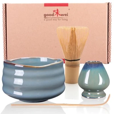Afbeelding van Matcha Set Japanse Theeset Ceremonie Kit met hoogwardige Schaal, Matchaklopper en Chasen Houder (80, Menouseki)