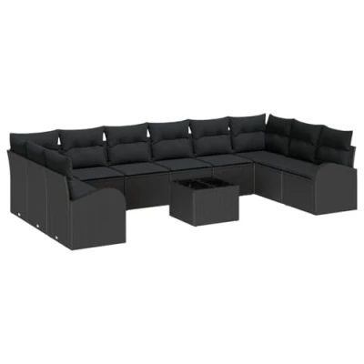 Afbeelding van vidaXL 11 delige Tuin Sofa Set met Kussens Beige Poly Rattan, 2 Zits Opslag &amp; Zwart Rattan