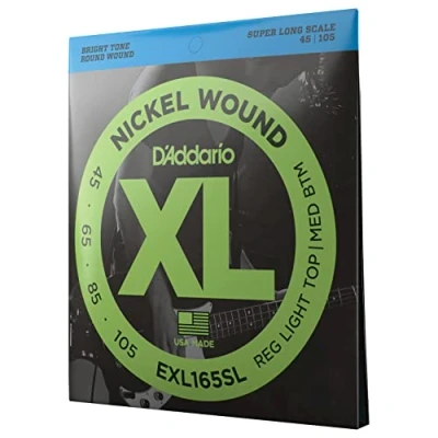 Afbeelding van D&#039;Addario e Bass gitaarsnaren snaren basgitaar bas het meest populaire snarenmerk EXL165SL vernikkeld staal Custom Light (45 105) Super Long Scale