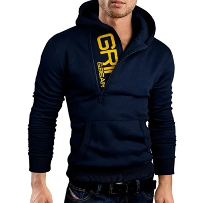 Afbeelding van Grin&amp;Bear Slim fit halfzip hoodie GEC401, Donkerblauw, M
