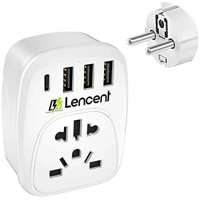 Afbeelding van LENCENT Reisadapter Universele Stekker EU, Internationale Reisstekkeradapter met 3 USB, 1 Type C en AC voor A, B, G, I, J, L, Reisstekker Buitenlandse Apparaten uit UK DE USA VS FR CN