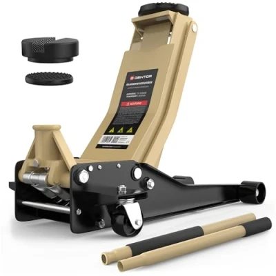 Afbeelding van GENTOR Hydraulische krik, 3T, plat, hefhoogte 75 505 mm, met 2 rubberen pads, professionele garagekrik voor auto, SUV en werkplaats (beige)