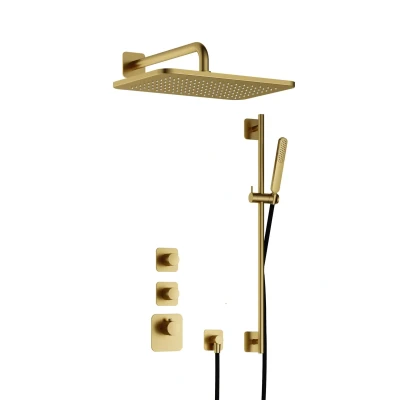Afbeelding van Hotbath Gal Regendoucheset IBS40 Geborsteld Messing PVD Staaf Handdouche 40cm Hoofddouche Wandarm met glijstang