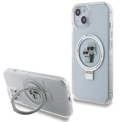 Afbeelding van Karl Lagerfeld Ring Stand &amp; Choupette Hard Case Back Cover met MagSafe voor Apple iPhone 15/14 Wit